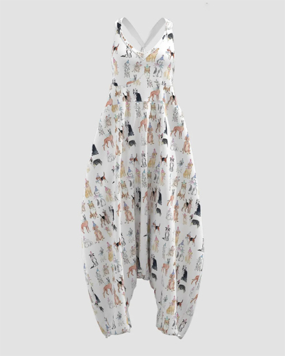 Women's Pet Print Sleeveless Jumpsuit Harem Pants