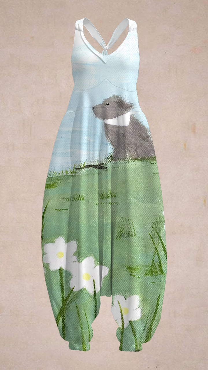 Women's Cute Dog Art Pattern Comfy Jumpsuit