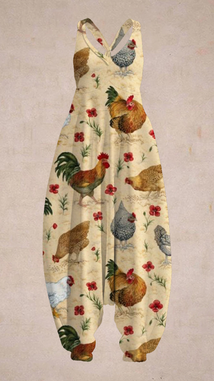 Women's Cute Chicken Graphic Print Sleeveless Harem Jumpsuit
