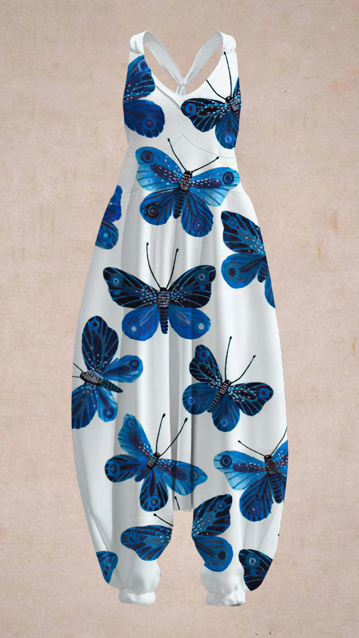 Women's Butterfly Print Sleeveless Harem Jumpsuit