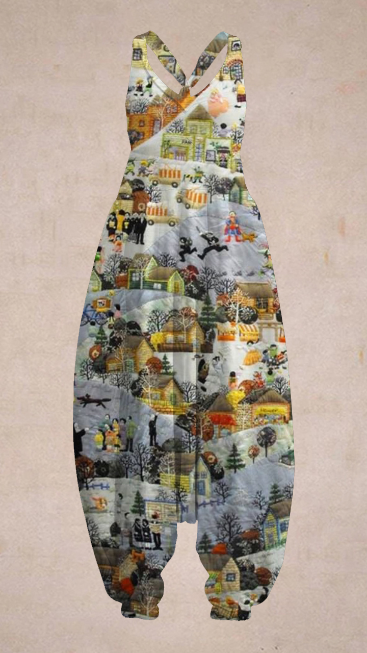 Women's Vintage Rural Art Graphic Sleeveless Harem Jumpsuit