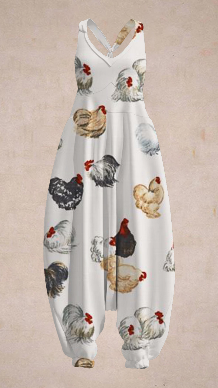 Women's Chicken Print Sleeveless Harem Jumpsuit