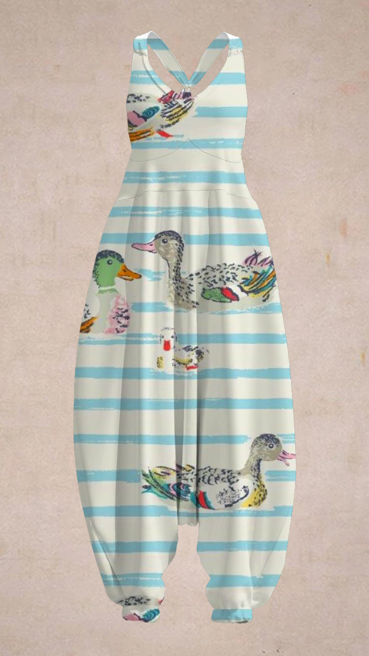 Women's Vintage Duck Family Pattern Sleeveless Harem Jumpsuit