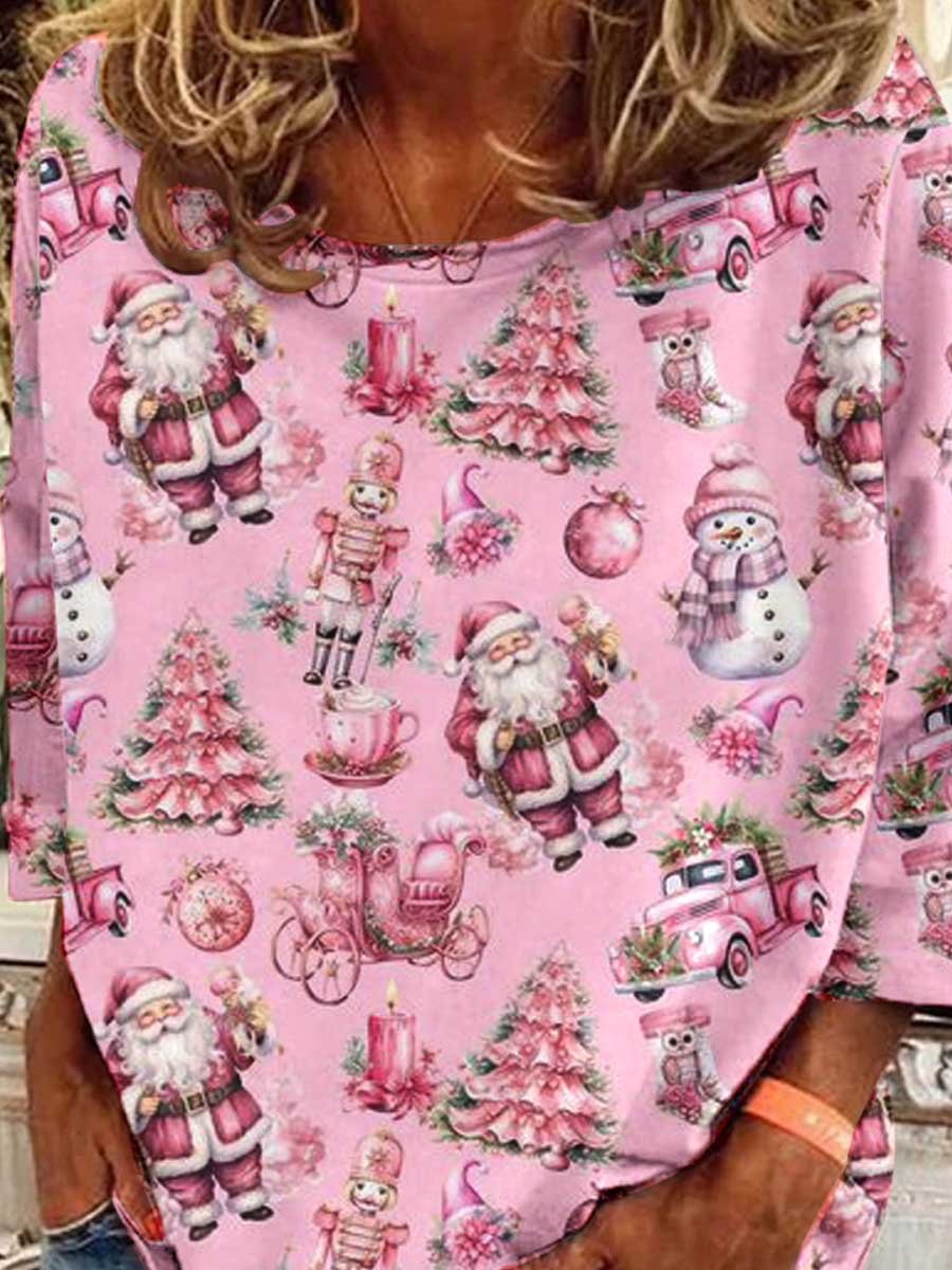 Women's Christmas Santa Claus Print Graphic Long Sleeve T-Shirt