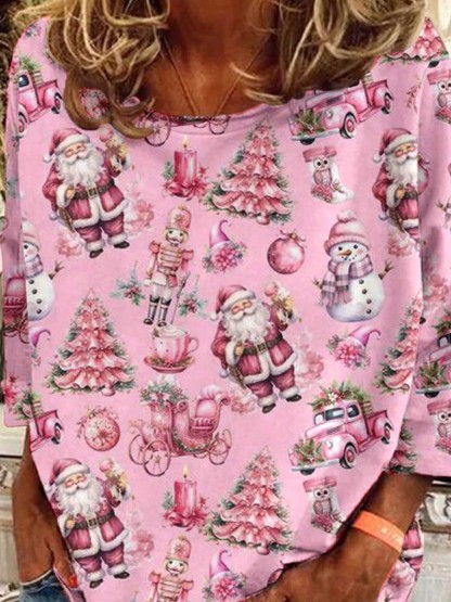 Women's Christmas Santa Claus Print Graphic Long Sleeve T-Shirt