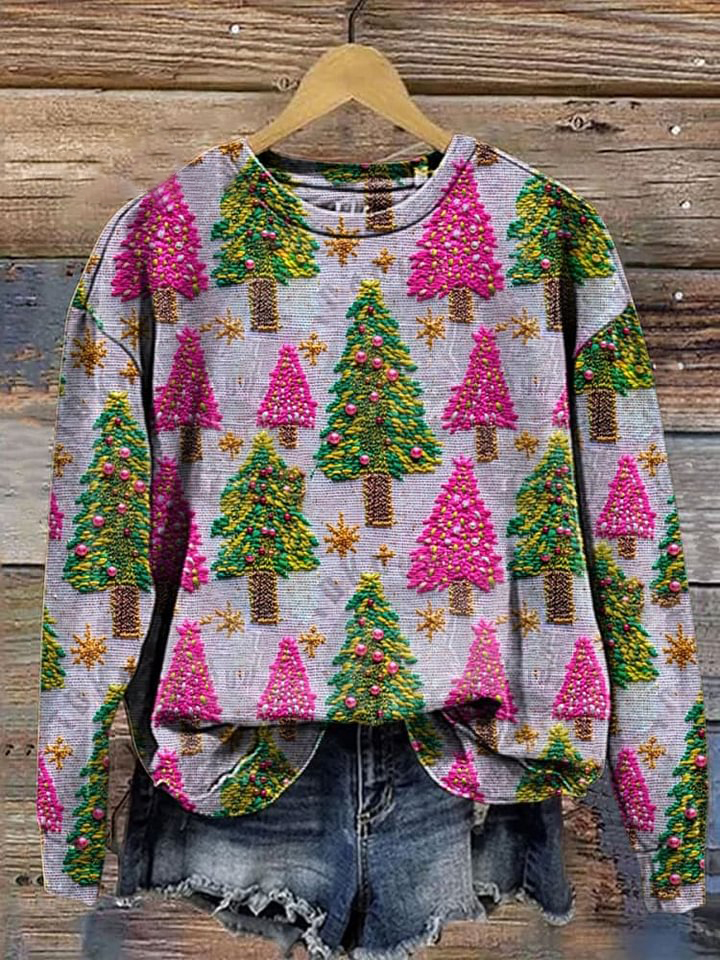 Retro Embroidery Christmas Print Casual Sweatshirt