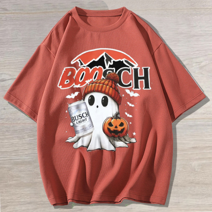 Funny Drinking Halloween Ghost Print Unisex Oversized Cotton Tee