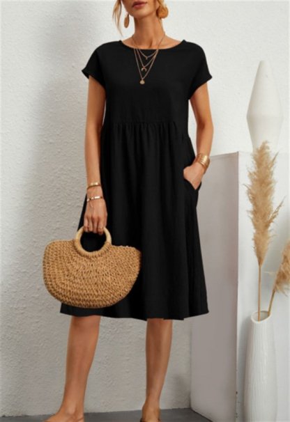 Women's Short Sleeve Cotton And Linen Dress-