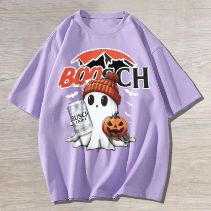 Funny Drinking Halloween Ghost Print Unisex Oversized Cotton Tee