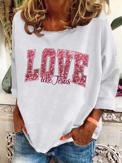 Women'S Love Jesus Pattern Long Sleeve T-Shirt