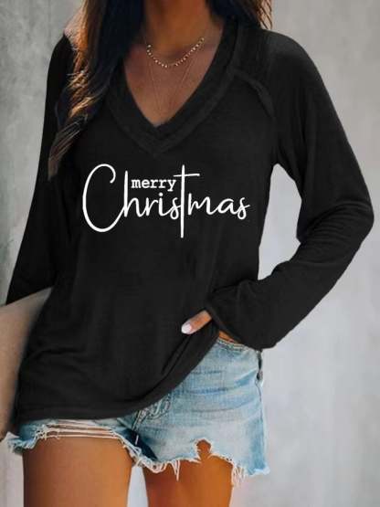 Women's  Merry Christmas Print Casual Long Sleeve T-Shirt