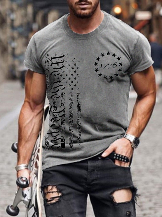 Men's Independence Day 1776 Flag Print T-Shirt
