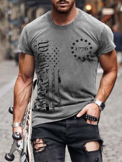 Men's Independence Day 1776 Flag Print T-Shirt