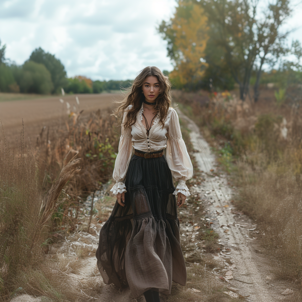 Vintage V-neck Linen Long-sleeve Dress