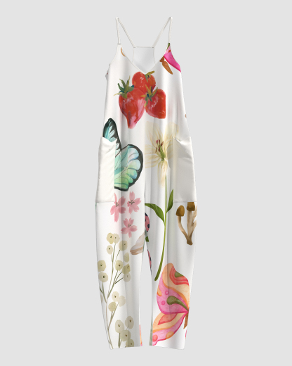 Women's Floral Butterfly Print Sleeveless Jumpsuit