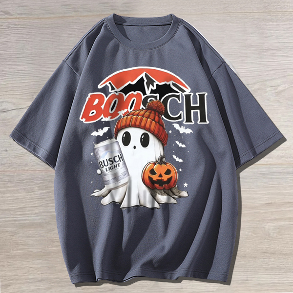 Funny Drinking Halloween Ghost Print Unisex Oversized Cotton Tee