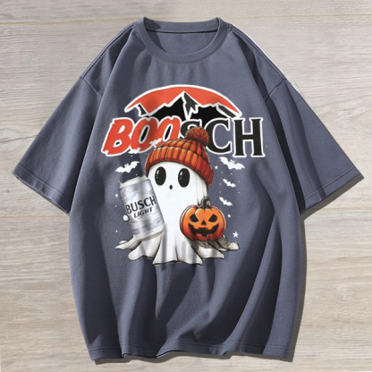 Funny Drinking Halloween Ghost Print Unisex Oversized Cotton Tee
