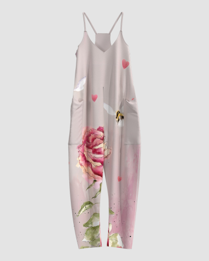 Women's Bee Rose Print Sleeveless Jumpsuit