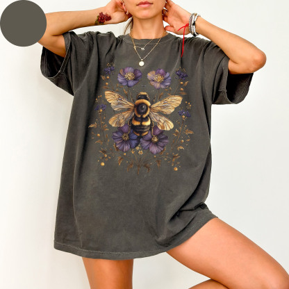 Women's Vintage Floral Bee Farmer Casual T-Shirt