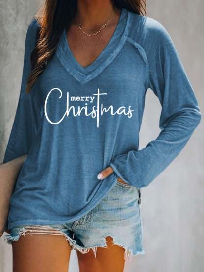 Women's  Merry Christmas Print Casual Long Sleeve T-Shirt