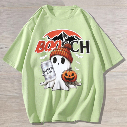 Funny Drinking Halloween Ghost Print Unisex Oversized Cotton Tee