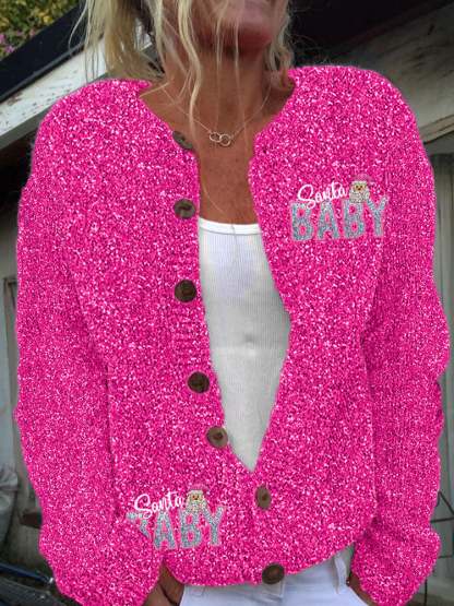 Women's Vintage Christmas Shiny Santa Baby Knit Cardigan