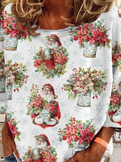 Women's Christmas Santa Print Graphic Long Sleeve T-Shirt