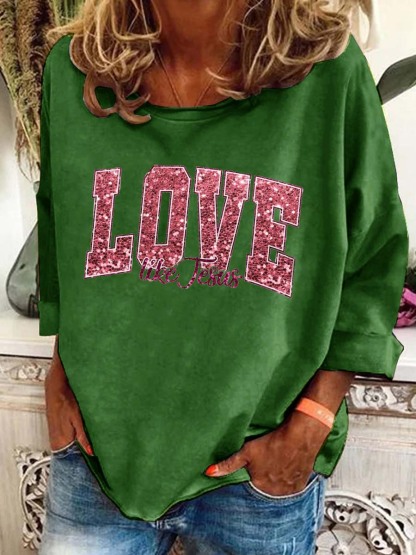 Women'S Love Jesus Pattern Long Sleeve T-Shirt