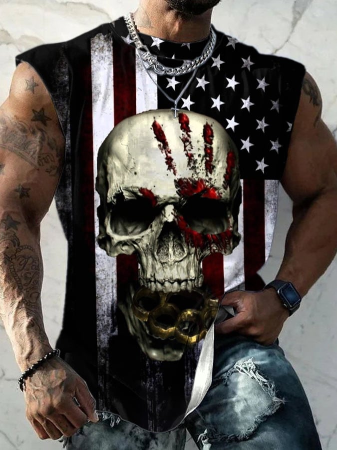 Men's Skull Flag Print Sleeveless Tank Top