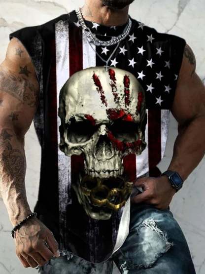 Men's Skull Flag Print Sleeveless Tank Top