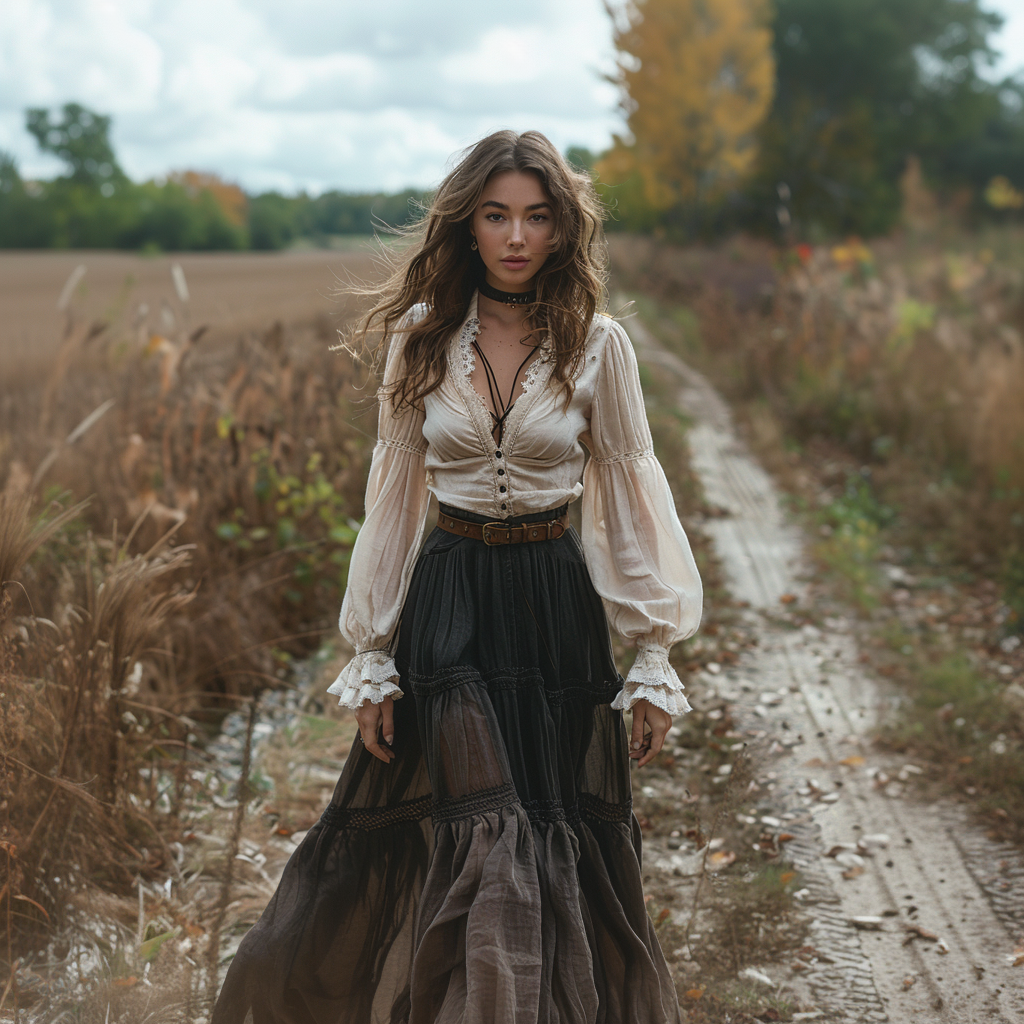Vintage V-neck Linen Long-sleeve Dress