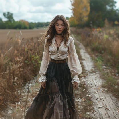 Vintage V-neck Linen Long-sleeve Dress