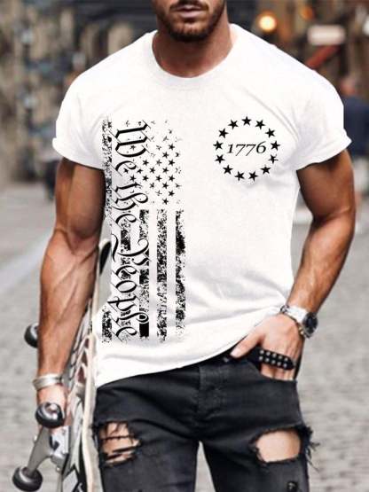 Men's Independence Day 1776 Flag Print T-Shirt