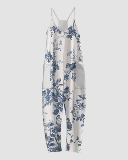 Women's Bird Print Sleeveless Jumpsuit