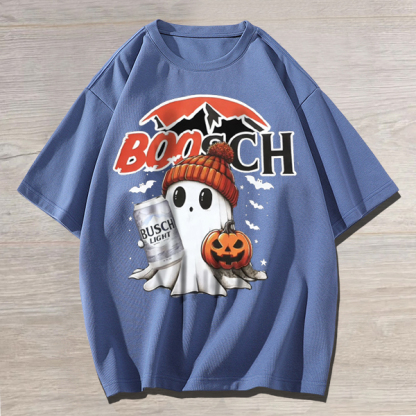 Funny Drinking Halloween Ghost Print Unisex Oversized Cotton Tee