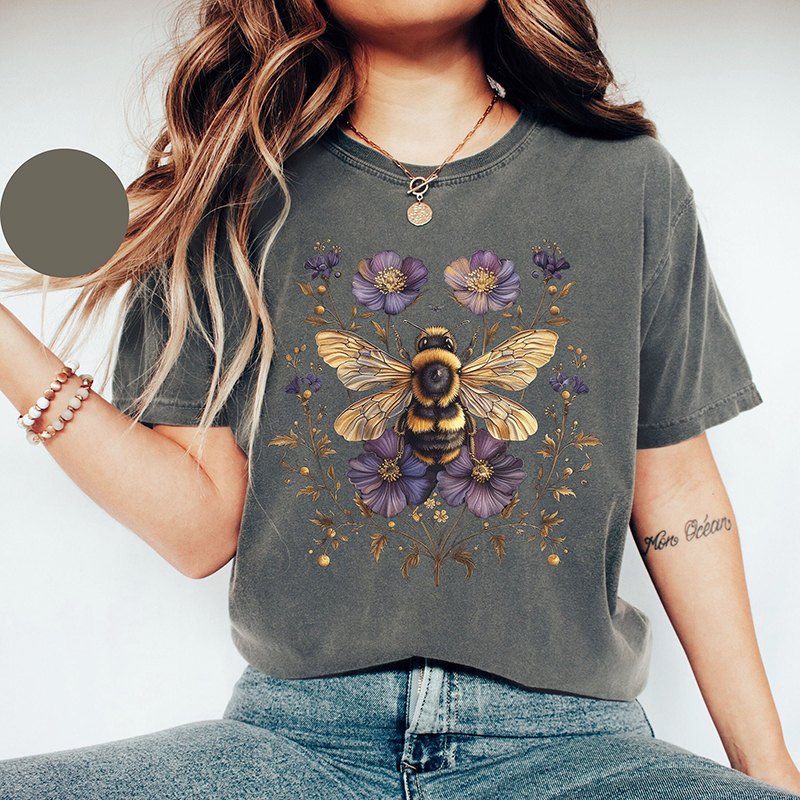 Women's Vintage Floral Bee Farmer Casual T-Shirt