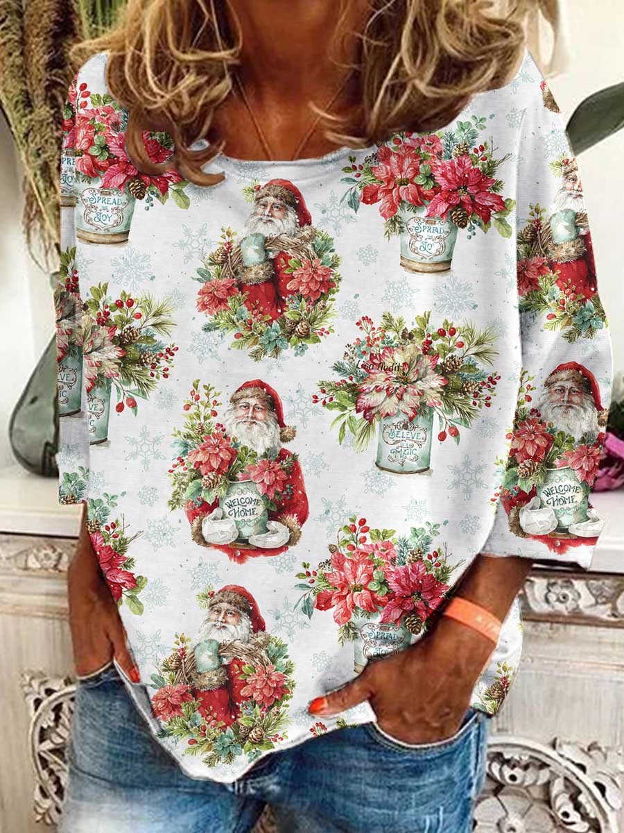 Women's Christmas Santa Print Graphic Long Sleeve T-Shirt