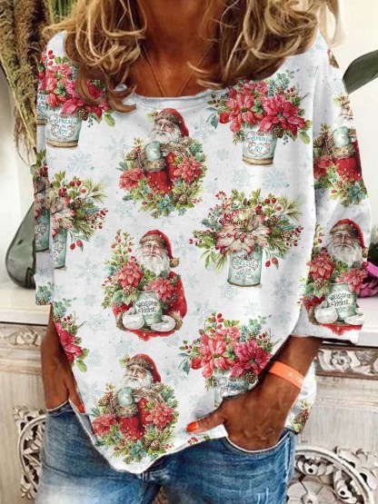 Women's Christmas Santa Print Graphic Long Sleeve T-Shirt