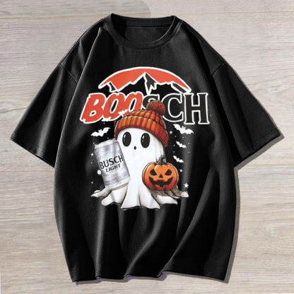 Funny Drinking Halloween Ghost Print Unisex Oversized Cotton Tee