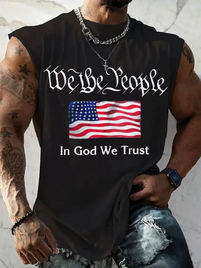 Men's Flag We The People In God We Trust Print Casual Vest