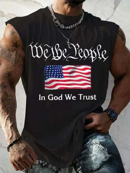 Men's Flag We The People In God We Trust Print Casual Vest