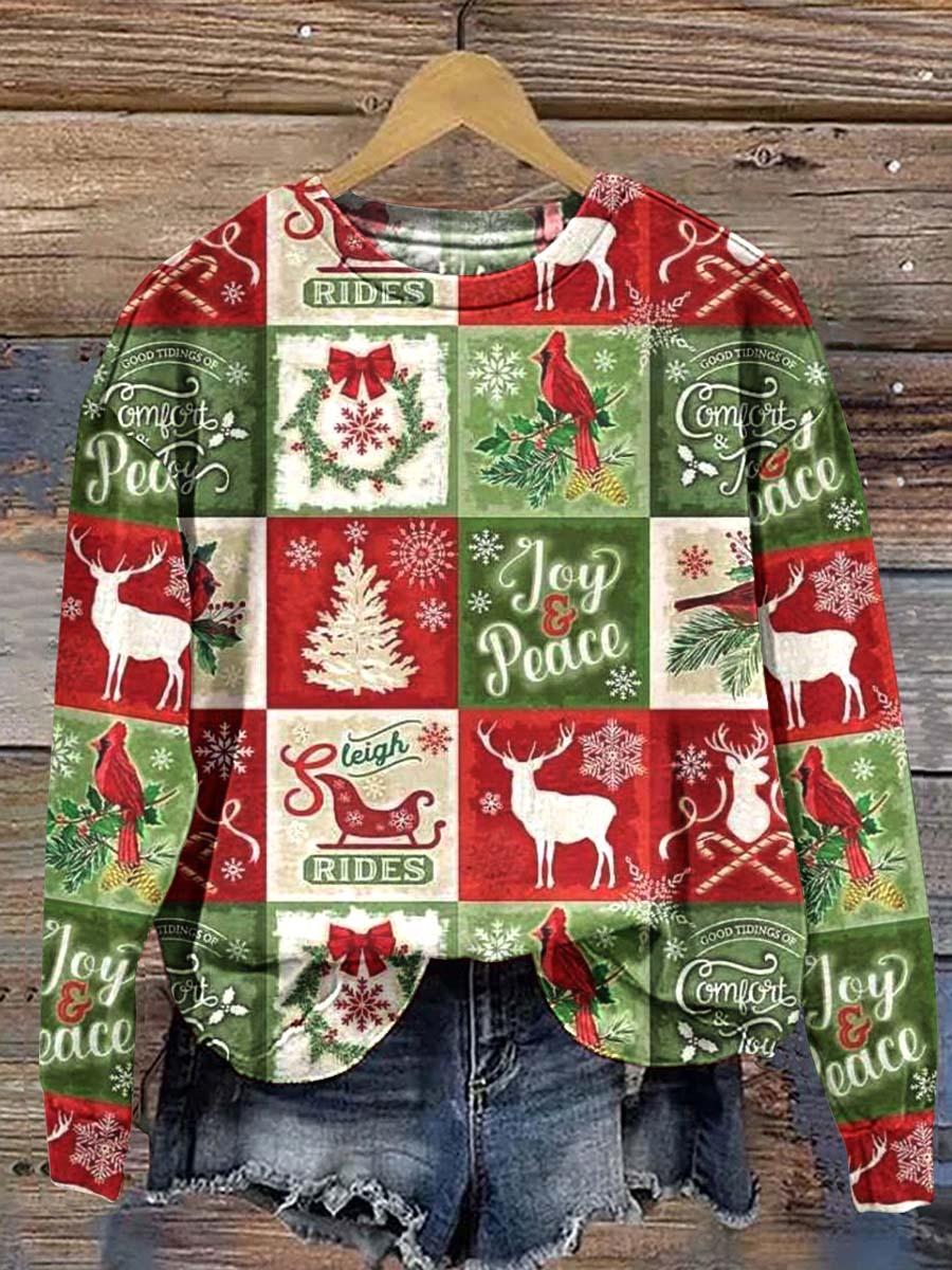 Women's Christmas Geometric Pattern Crew Neck Sweatshirt