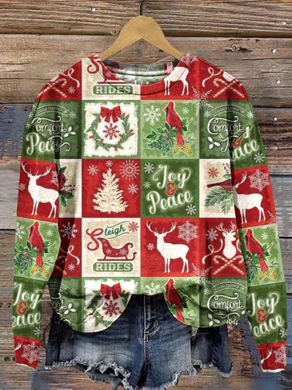 Women's Christmas Geometric Pattern Crew Neck Sweatshirt