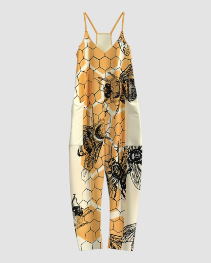 Women's Honeycomb Print Sleeveless Jumpsuit