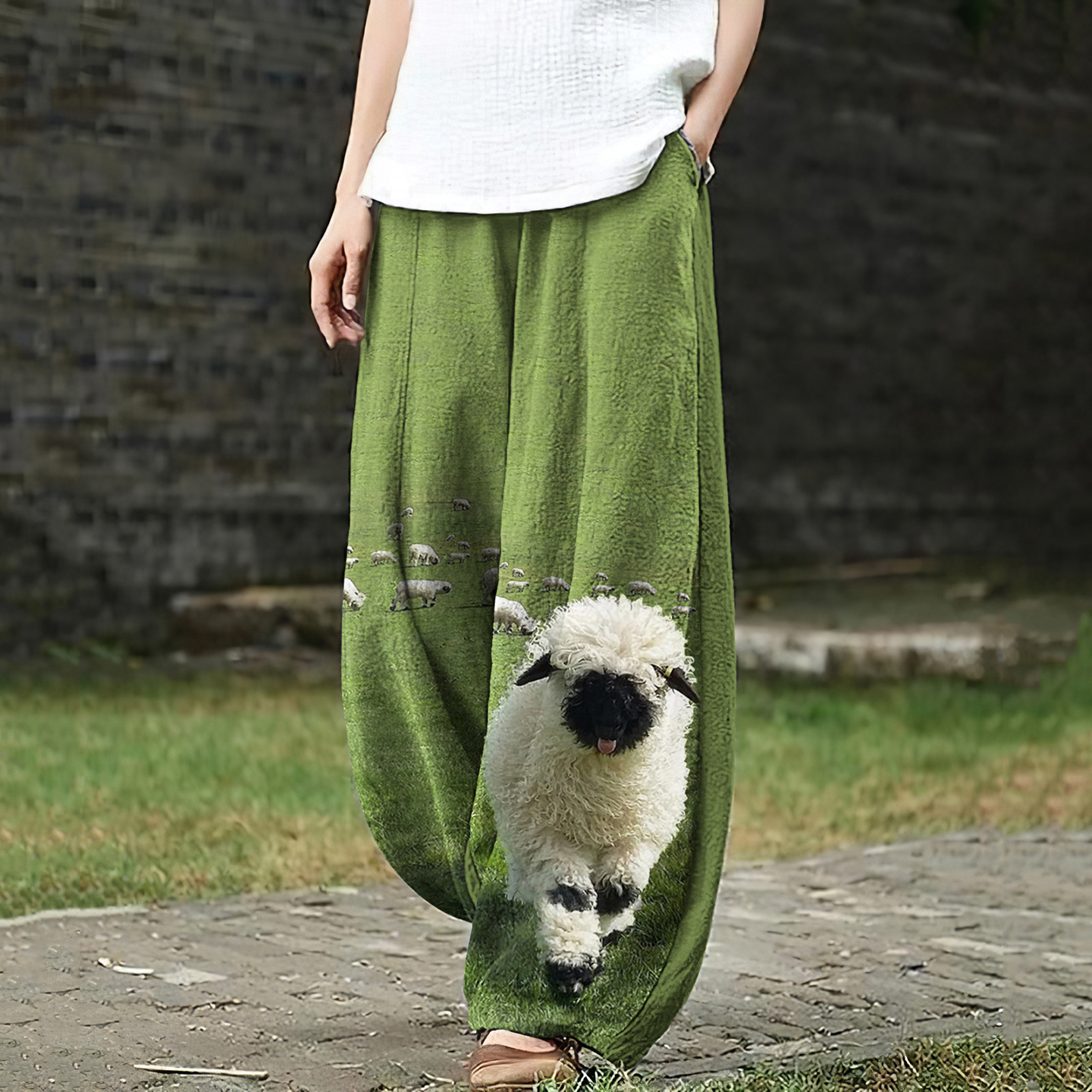 Greetings From The Stray Sheep Graphic Vintage Linen Blend Tunic