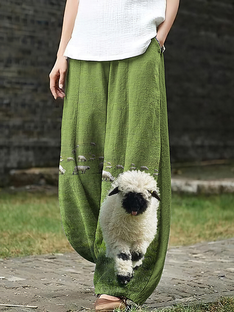 Greetings From The Stray Sheep Graphic Vintage Linen Blend Tunic