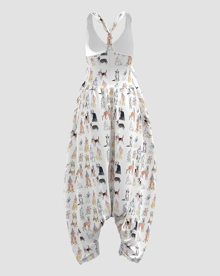 Women's Pet Print Sleeveless Jumpsuit Harem Pants