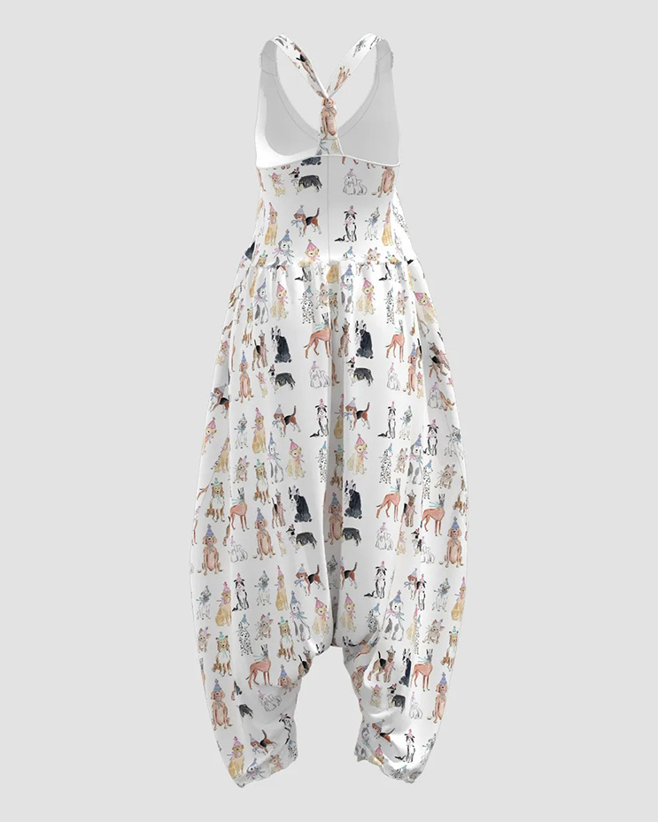 Women's Pet Print Sleeveless Jumpsuit Harem Pants