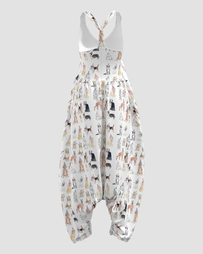 Women's Pet Print Sleeveless Jumpsuit Harem Pants