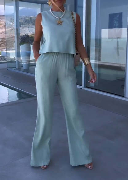 Sleeveless Top and Loose Trousers Suit